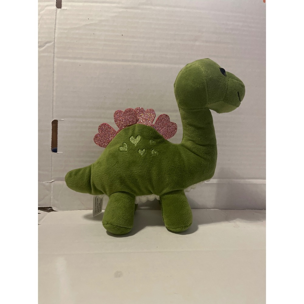 Toms Toy‎ International Green Dinosaur Plush Pink Glitter Heart Plates 8 inch